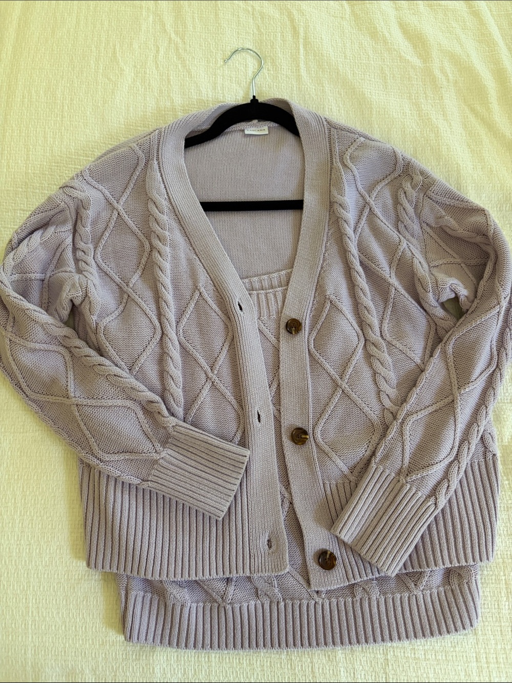 LASCANA Chunky Cable V-Neck Cardigan in Light Taupe